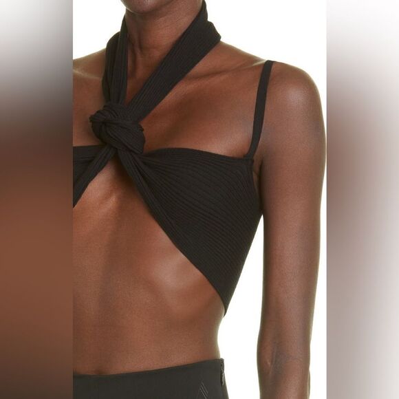 Attico The Attico NWT Mali Halter Neck Rib Crop Top Black Size 6 $390 - Picture 6 of 7